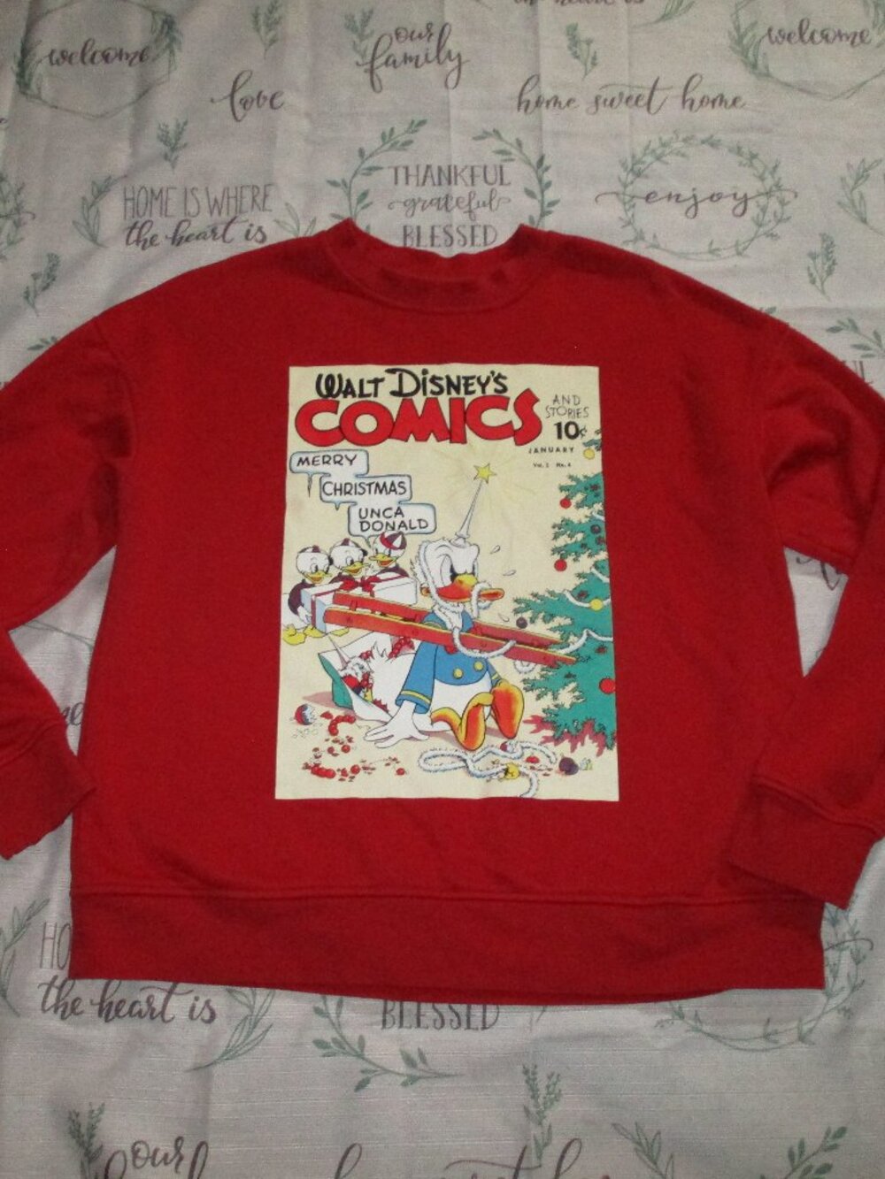Vintage Walt Disney's Comics Donald Duck Christmas Crewneck Sweatshirt Red S
